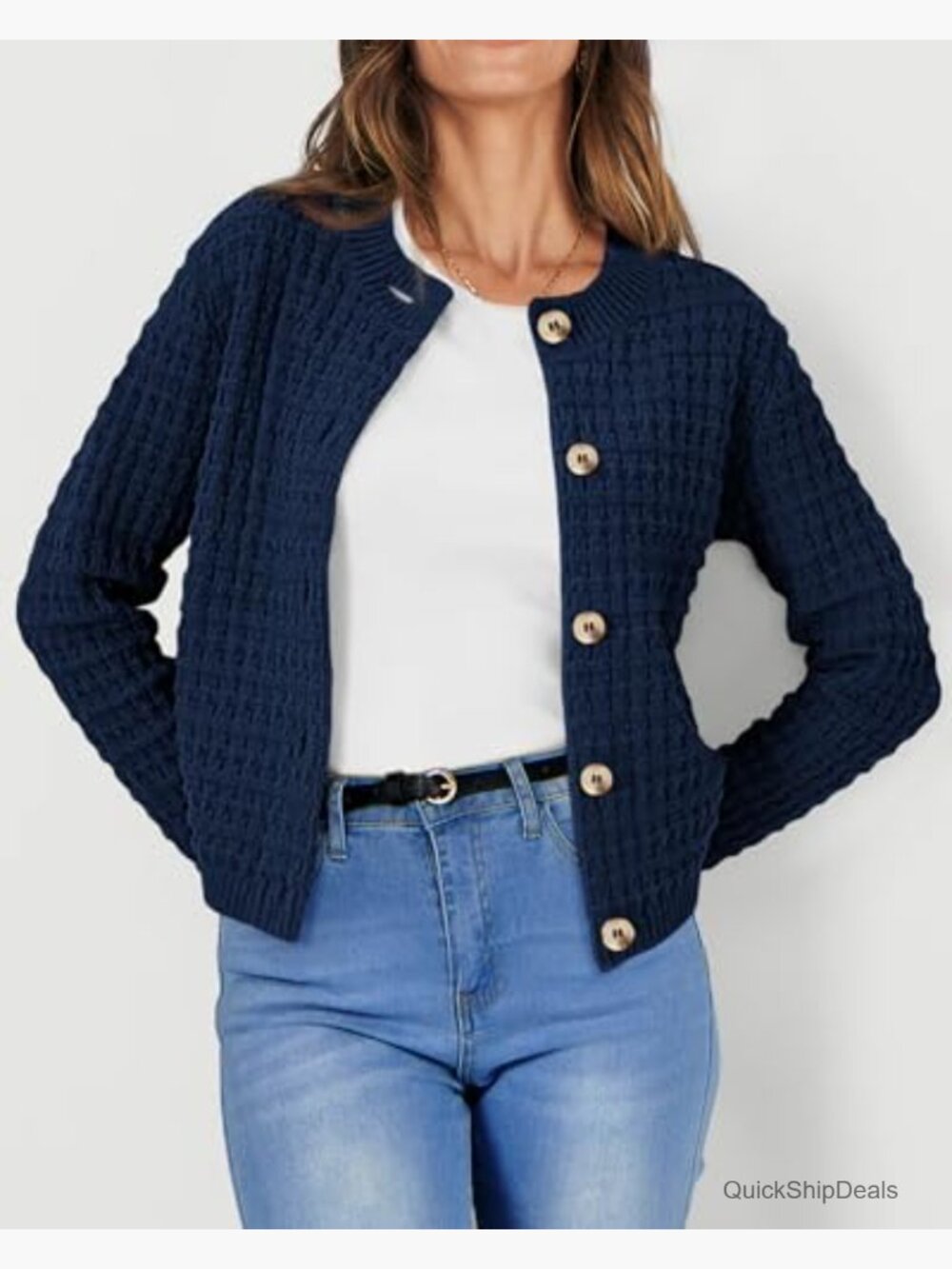 Knit Cardigan Sweater Open Front Button Down Long Sleeve Jacket Outerwear - Picture 3 of 7